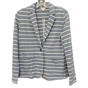 Nautica Women’s Small Striped Cotton Knit Blazer Blue White Casual Jacket